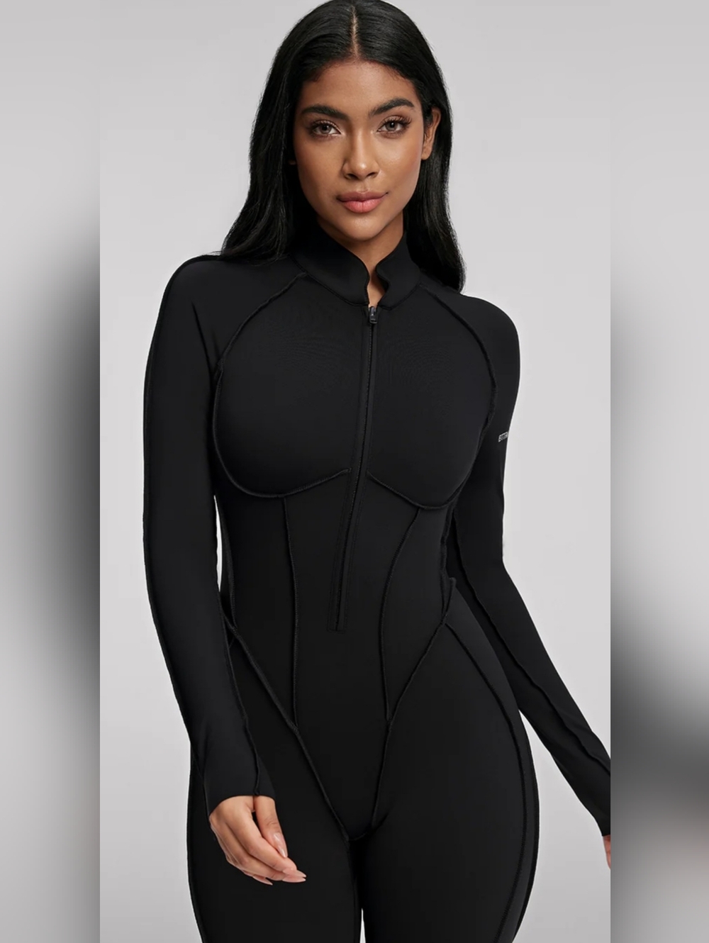 Black Zip-Front Sculpting Bodysuit